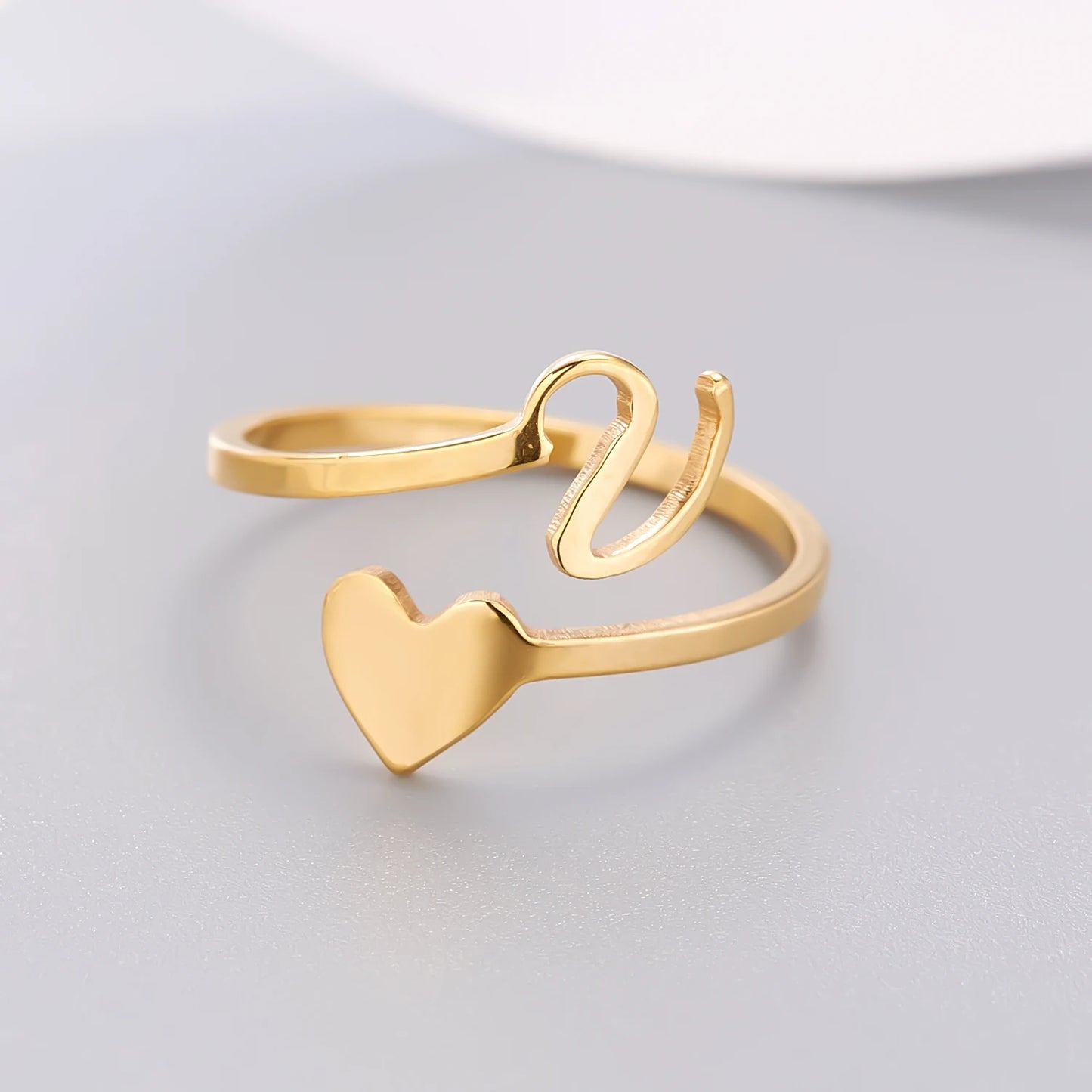 Simple Romantic Heart and Letter Rings A-Z 26  Alphabet Initials Ring For Women Opening Finger Ring Party Jewelry Birthday Gift