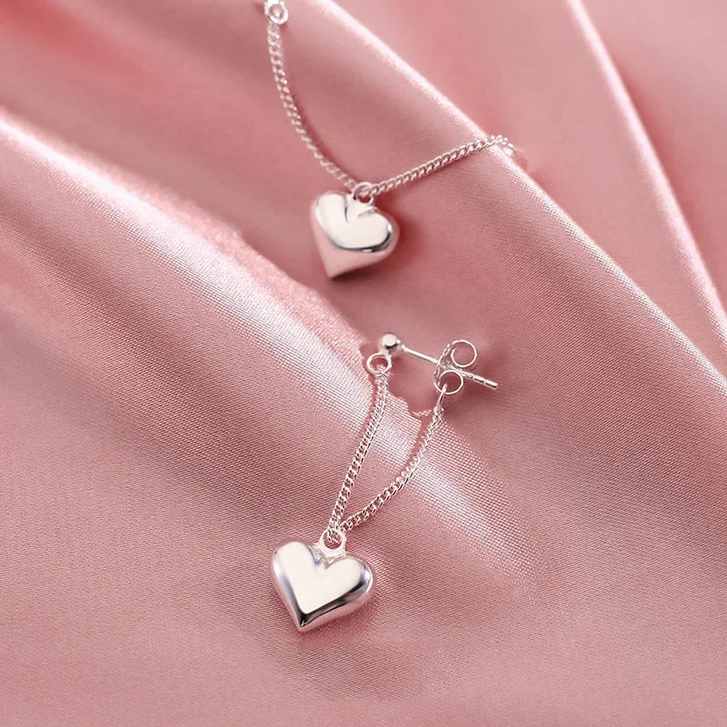 925 Sterling Silver  Earrings for Women Heart Chain Earring Jewelry Prevent Allergy Party Accessories Gift Heart Earrings