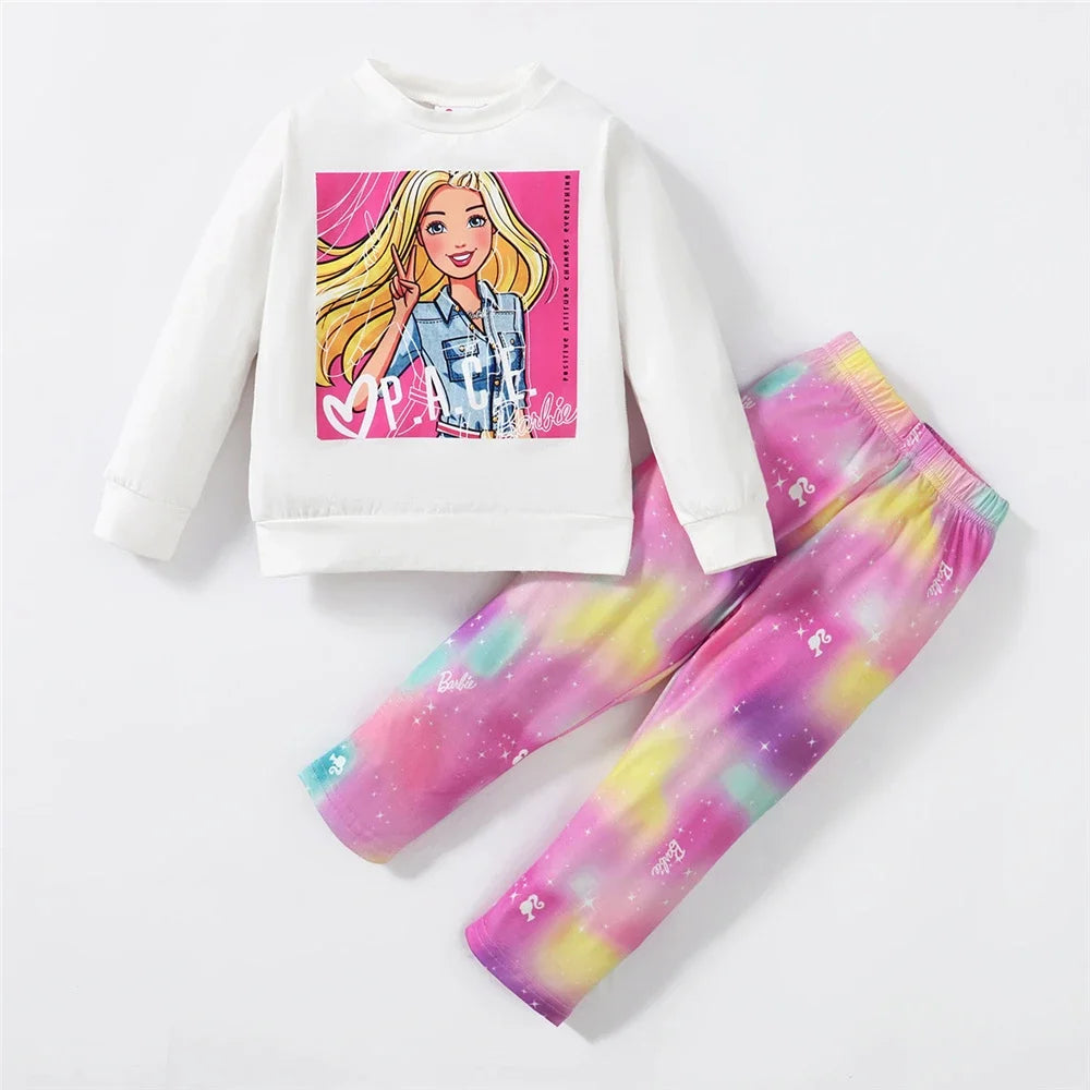 2PCS Kids Girl Clothes Set Cartoon Pattern Fashion Long Sleeve Top+Skirt Pant Spring&Autumn Lovely Wear for Child Girl 1-6 Years