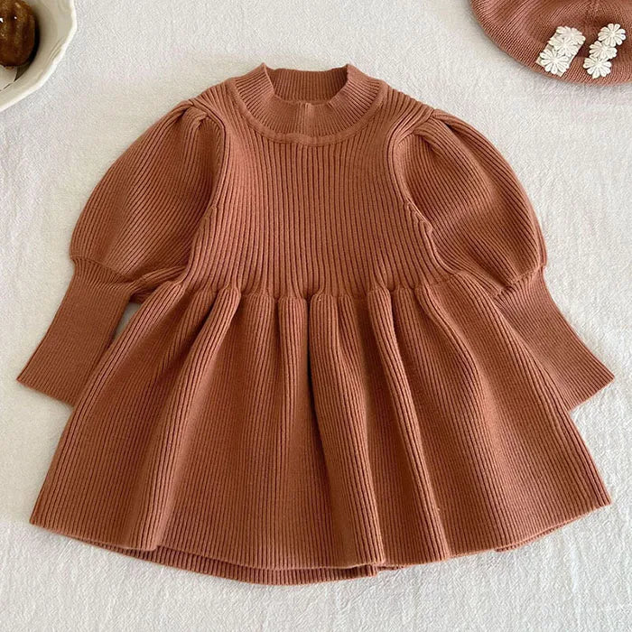 Korean Style Kids Party Dresses Long Sleeve Solid Color Knitting Dress Toddler Princess Dress Autumn Spring Children Clothing