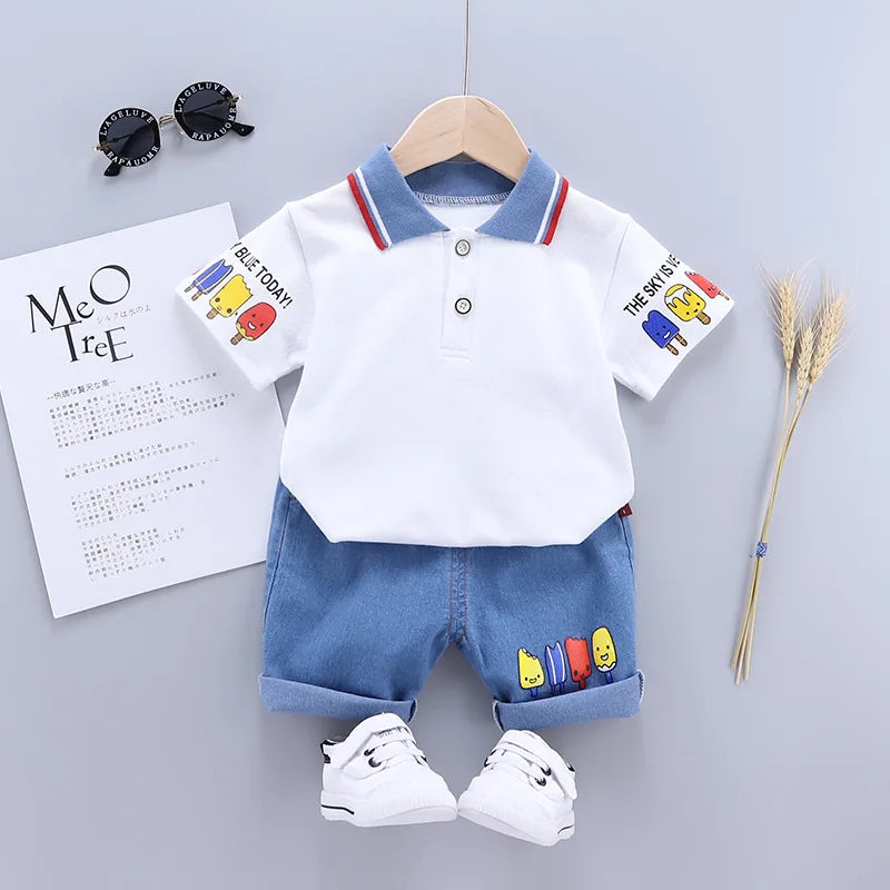 Summer Baby Boy Clothing Sets Fashion Striped Short Sleeve T-shirt+Shorts Sport Sets Children 2Pcs Girl Suit 1-5Y Kids Tracksuit