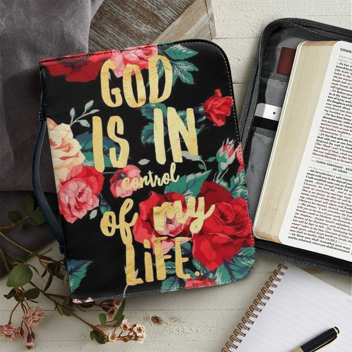 Bible Bag for Ladies Handbags PU Leather Zipper Handle Bible Cover Case Practical Church Gathering Scripture Carrying Book Case