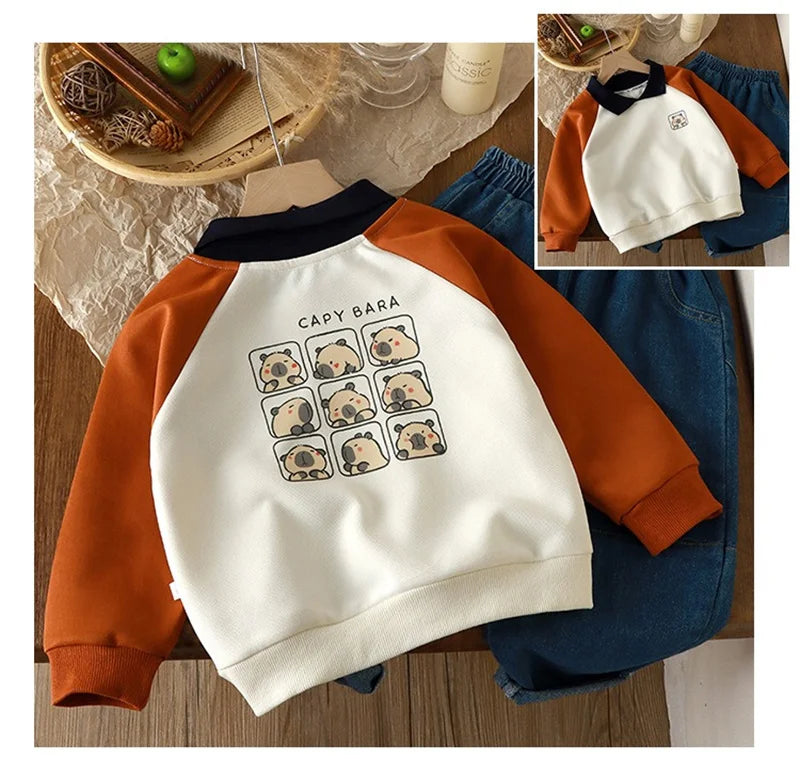 2024 Autumn New Kid Hoodies Clothes Boys Toddler Pullover Sweatshirts Fashion Casual Color Block Girls Children Long Sleeved Top