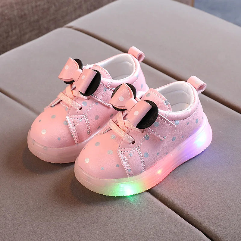 Zapatillas Kid LED Luminescent Shoes 2024 SummerNew Girl Bow Casual Shoe Lightweight Sport Shoe Breathable Tennis Shoes Kid Shoe