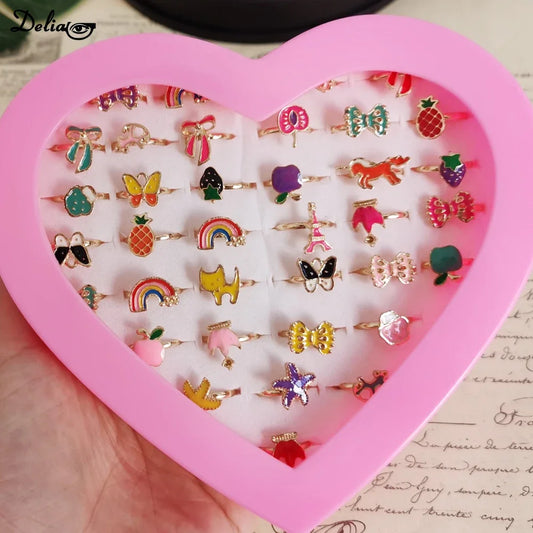 1/10pcs Cute Cartoon Kids Rings Kawaii Korean Children Girls Flower Bow Alloy Enamel Finger Ring Child Jewelry Gift