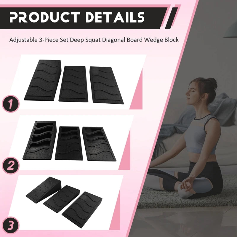 New-3Pcs Yoga Bricks Squat Wedge Blocks Slant Boards Adjustable Non-Slip Foot Stretcher For Exercise Yoga Fitness Gym