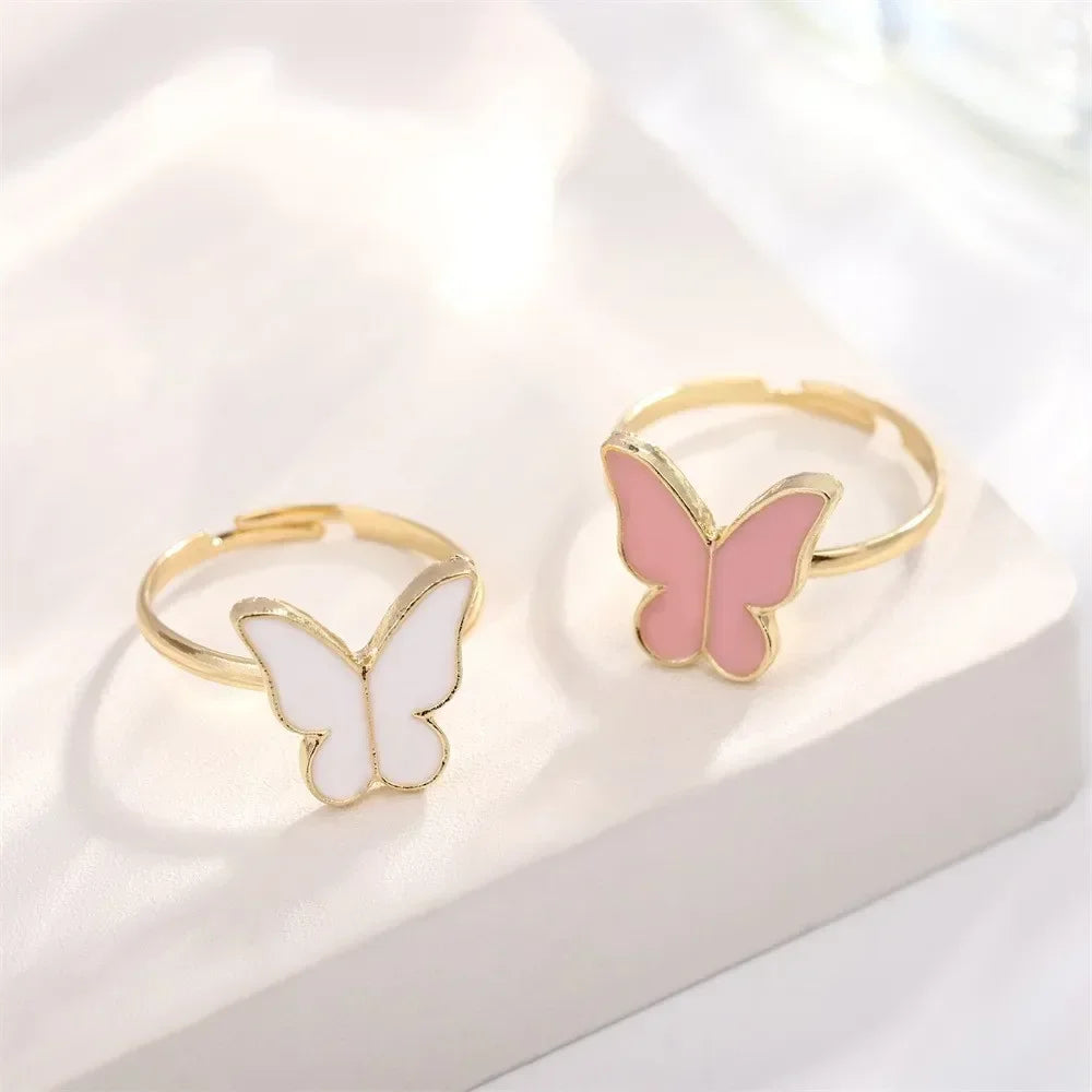 4Pcs Butterfly Jewelry Sets Pink White Romantic Bracelet Ring Necklace Earrings Set Wedding Dress Accessories Women Xmas Gift