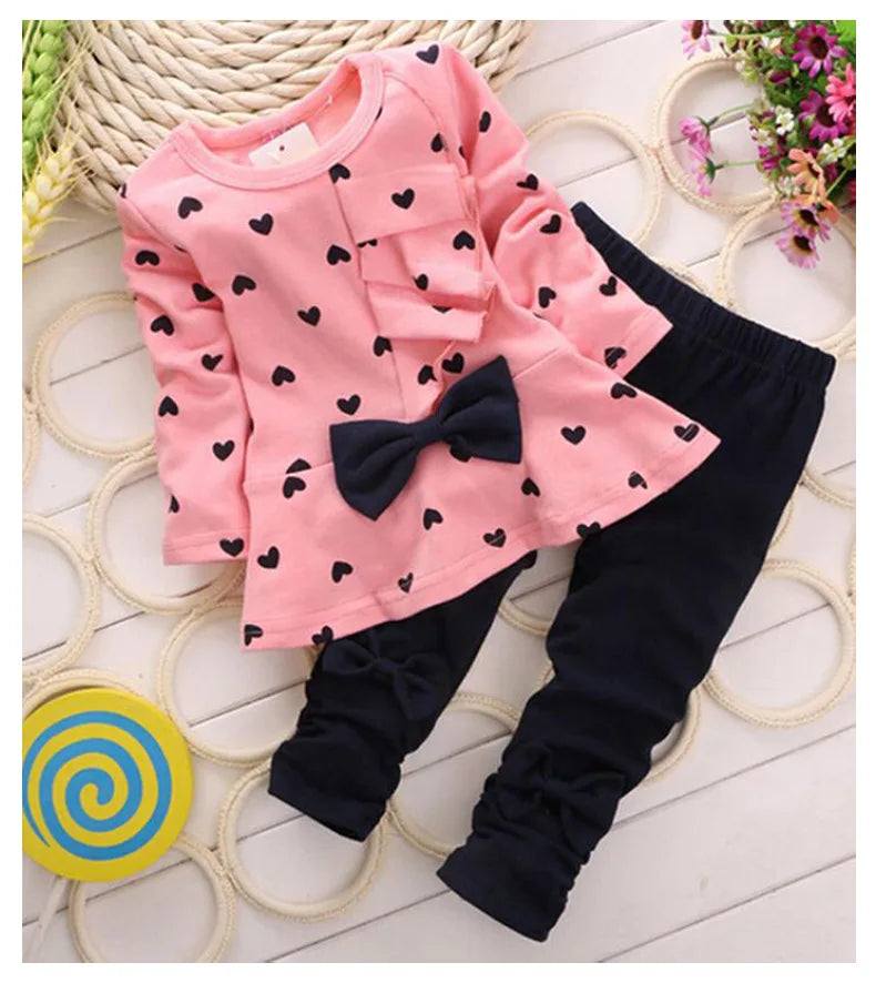 Cute Toddler Baby Girls Clothes Set Long Sleeve T-Shirt and Pants Kids 2pcs Outfits