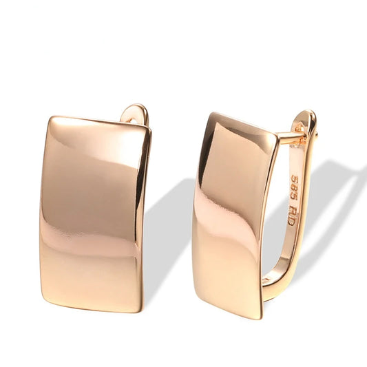 Glossy Dangle Earrings 585 Rose Gold Simple Square Earrings For Women High Quality Daily Fine Jewelry