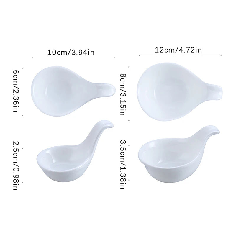 Creative Tableware White Ceramic Caviar Sauce Plate Short Handle Dessert Sushi Dishes Kitchen Tableware Accessories