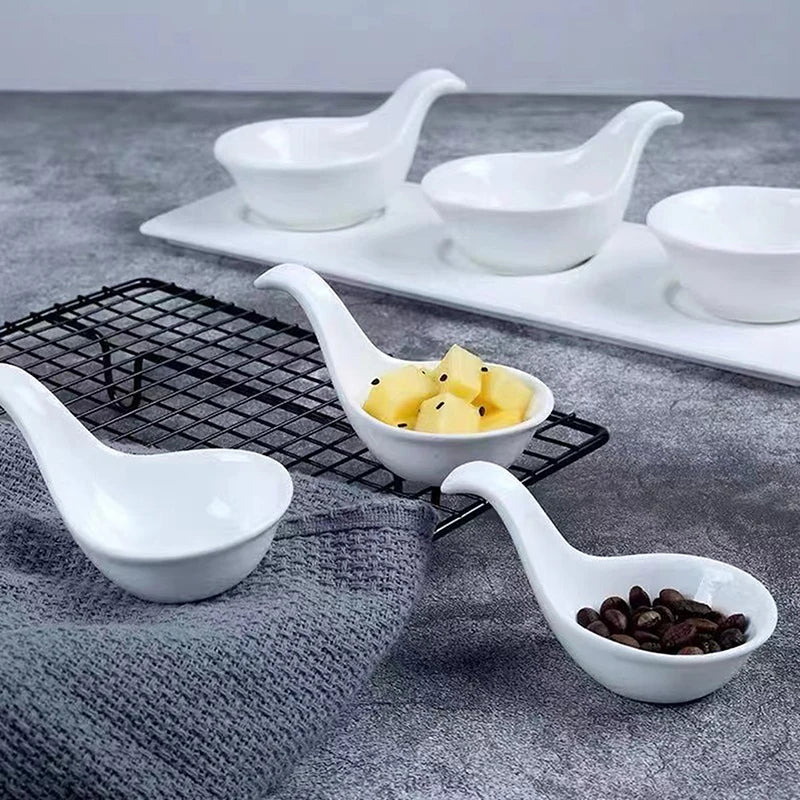 Creative Tableware White Ceramic Caviar Sauce Plate Short Handle Dessert Sushi Dishes Kitchen Tableware Accessories