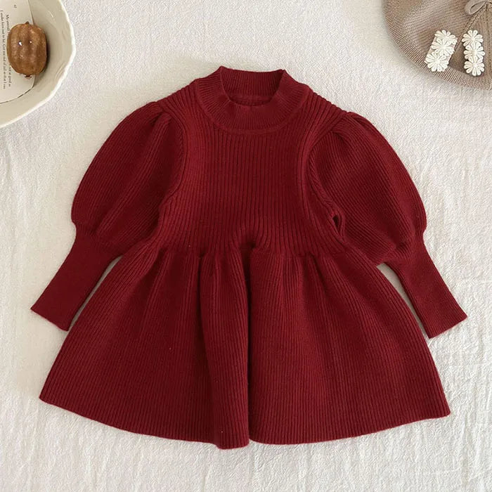 Korean Style Kids Party Dresses Long Sleeve Solid Color Knitting Dress Toddler Princess Dress Autumn Spring Children Clothing