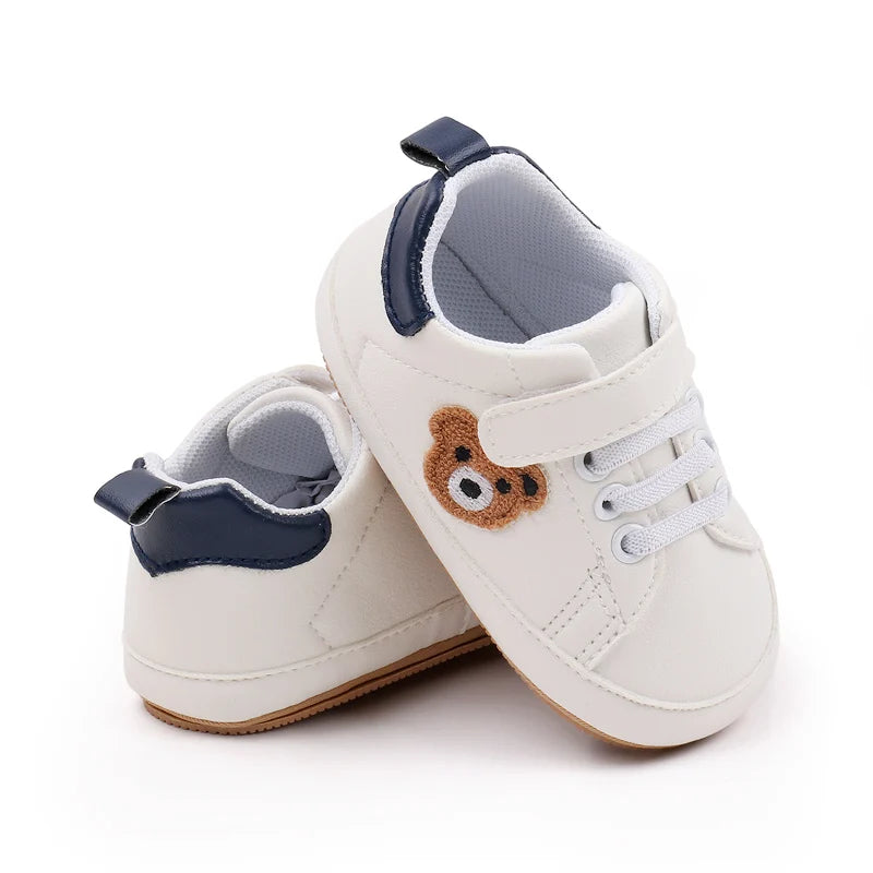 New White Baby Shoes Lovely Bear / Stripes Casual Soft Sole Anti-slip Infant Sports Toddler Boys Girls First Walkers