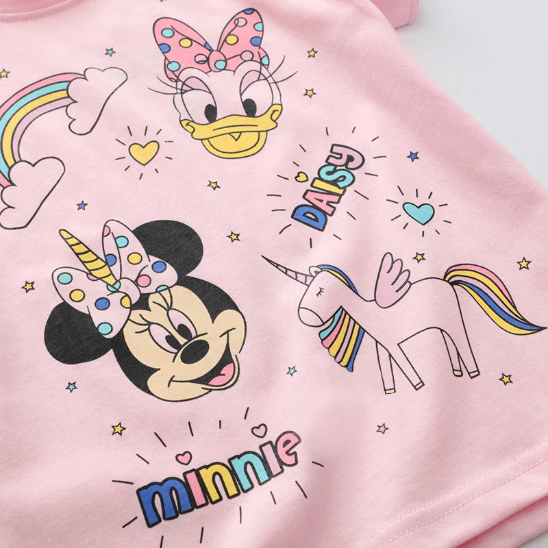 2024 Summer Baby Girls Clothing Set Cartoon Minnie Mouse T-shirt Jeans Pants 2Pcs For 2-6 Years Kids Clothes Child Tracksuit