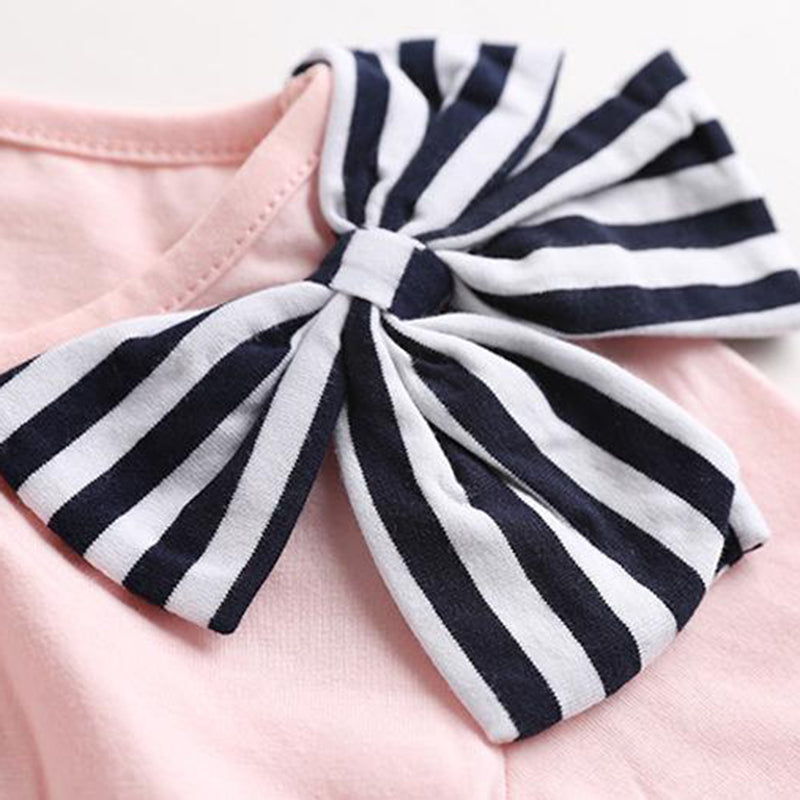 2023 New Children's Sportswear Girls' Autumn/Winter Set Bow Tie Decal Top+Striped Pants Set Girls' Children's Clothing 3-7Y