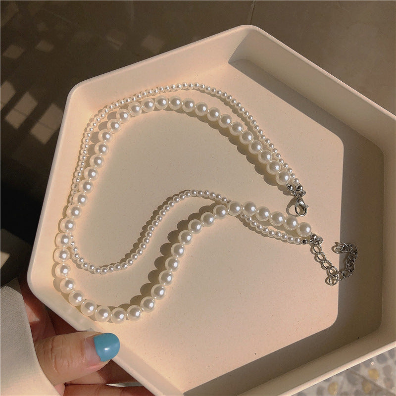 2022 New Korean Fashion Double Layer Pearl Necklace Women Simple Personality Necklace Wedding Jewelry Birthday Anniversary Gift