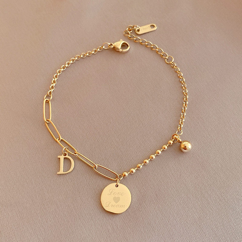 2024 New Korea New Fashion Letter D Star Simple Vintage Pendant Bracelet Woman Stainless Steel Bracelet Luxury Original Jewelry