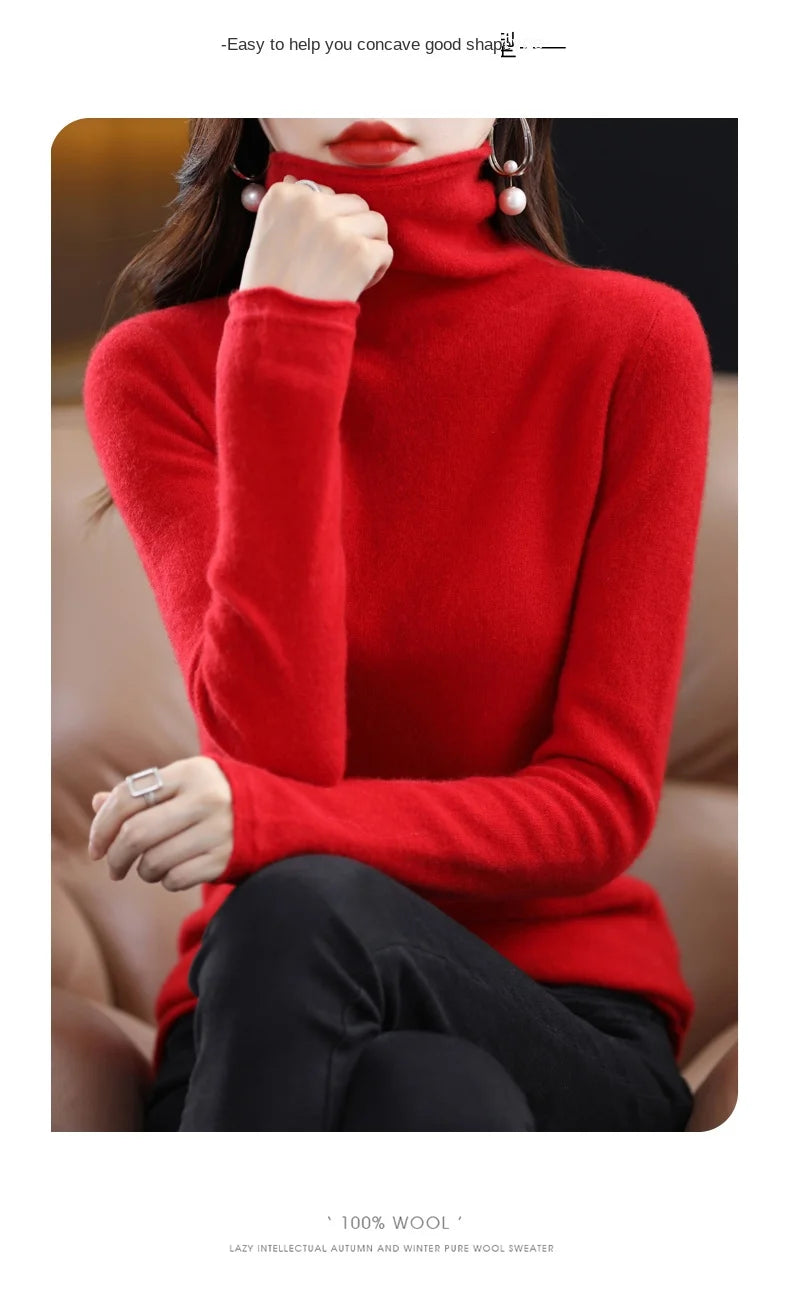 New 100% Merino Wool Turtleneck Cashmere Sweater In Autumn And Winter Women's Casual Knitted Coat Women's Coat Korean Fashion