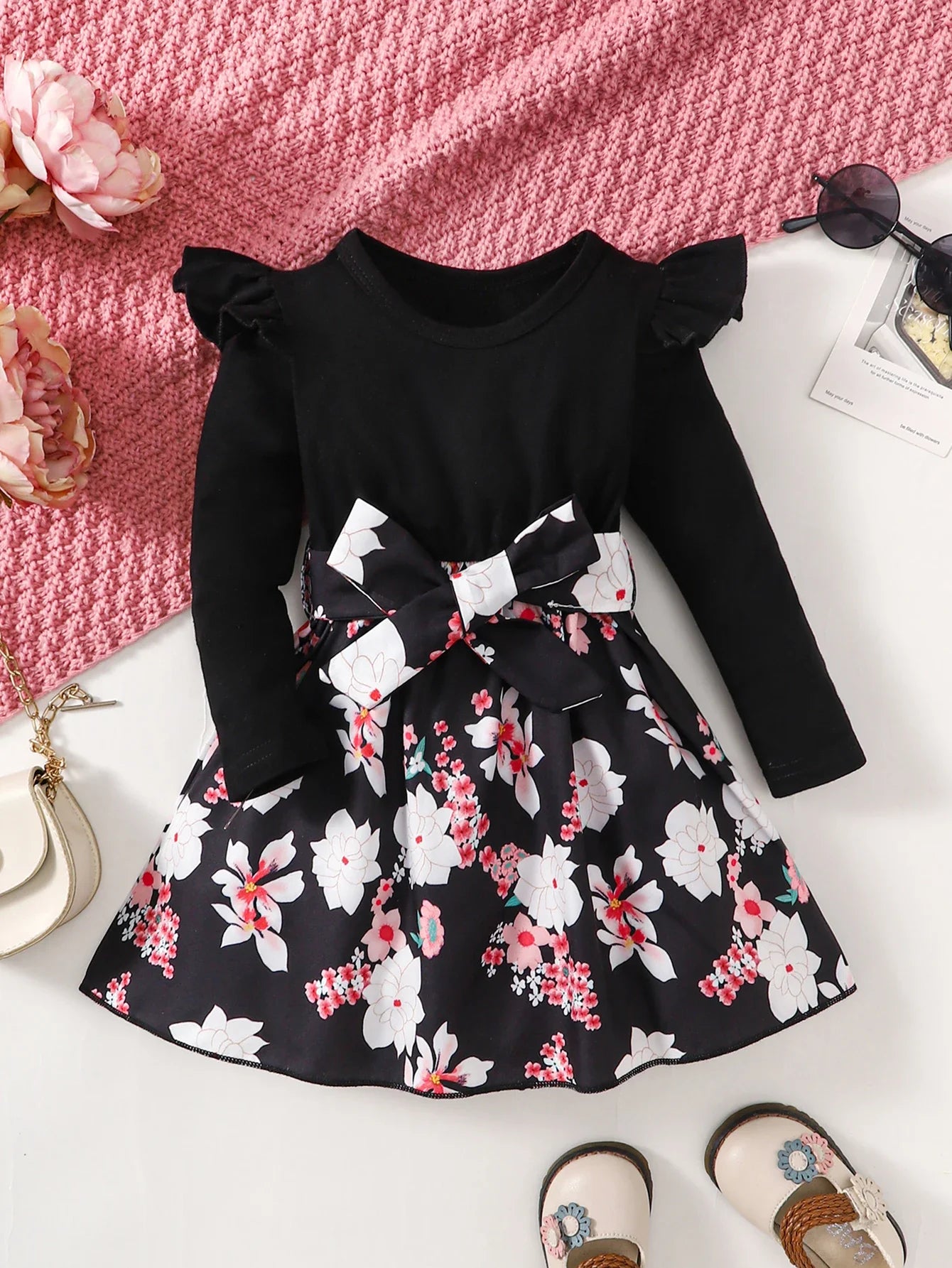 1-8 Years Kids Girls Costume Flower Print Long Sleeve Dress/Clothing Set Spring&Autumn Daily Casual Sisters Outfit for Children