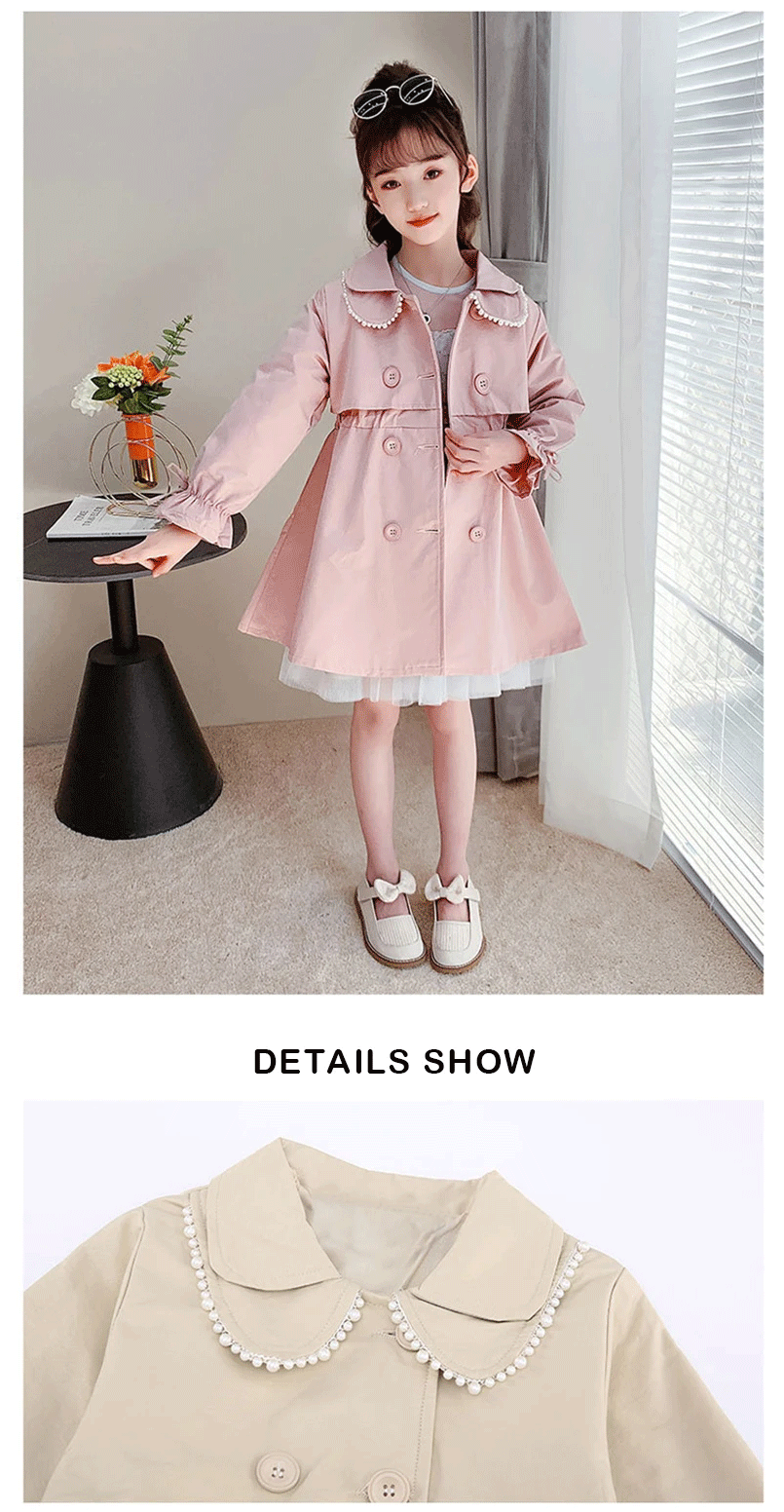 2024 Spring Autumn New Arrival Fashion Korean Style Girls Trench Coat Children's Outerwear Long Windbreak Jacket For Girls 4-12Y