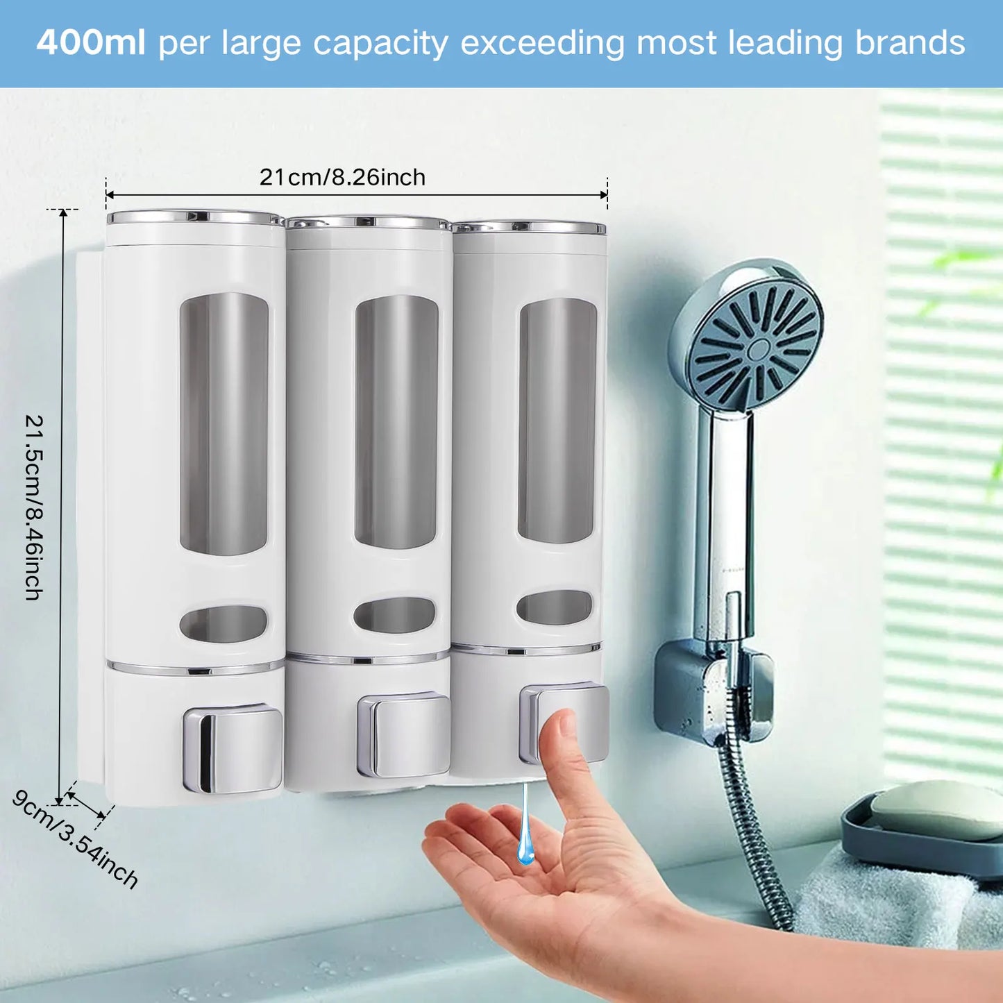 2Pcs/3Pcs 400ml Shower Soap Dispenser Wall Mounted Shampoo and Conditioner Dispenser Adhesive Handwashing Fluid