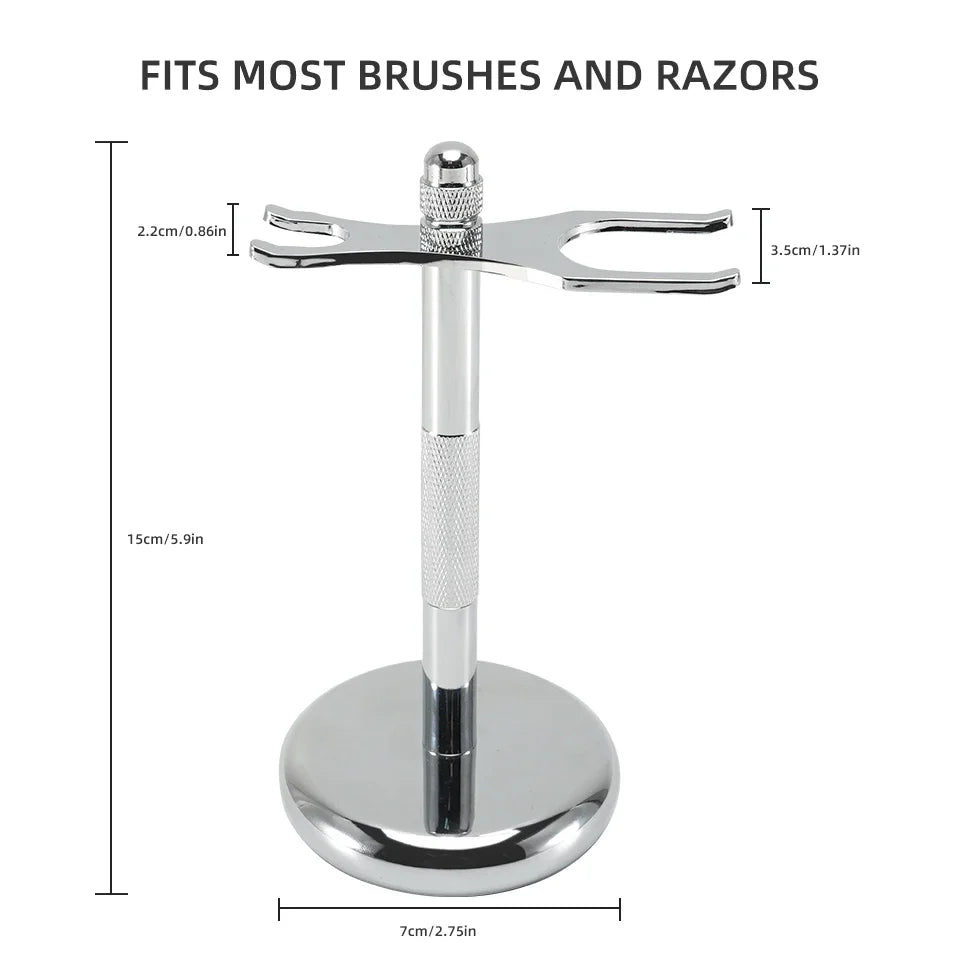 Razor Holder Brush Stand Stainless Steel Handle Shaving Quality Holder Razor Brush Set for Men Shave Tool Non-slip Base