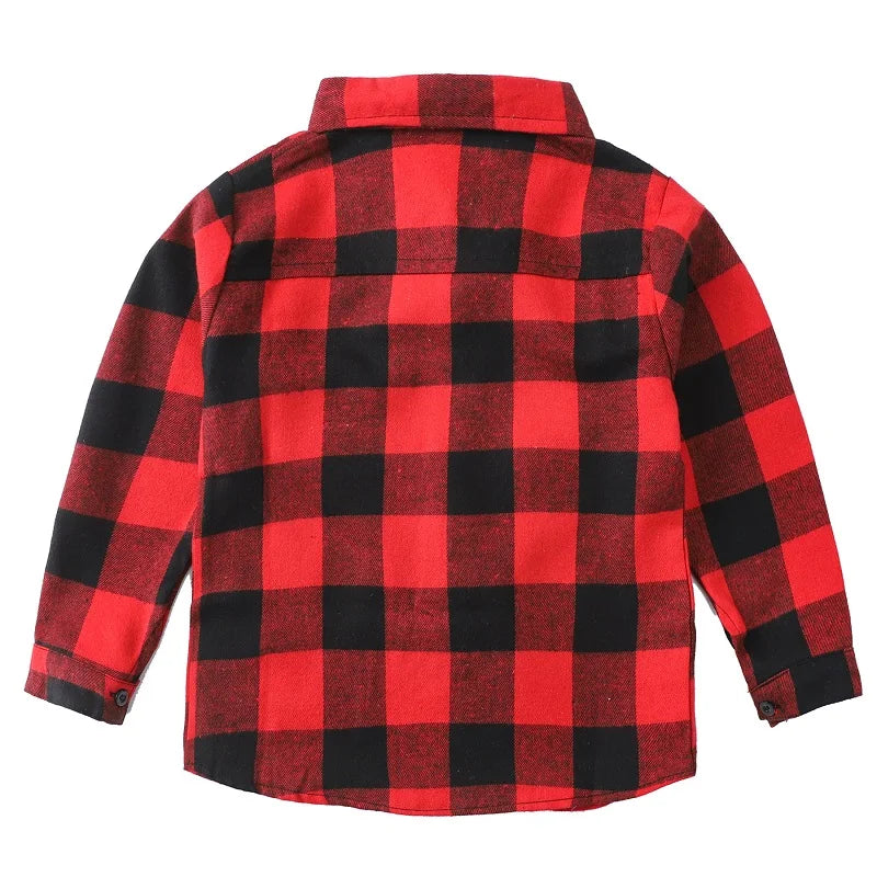 Autumn Children Boy Clothes Red Black Plaid Shirts Kid Single Breasted Lapel Top Spring Baby Fashion Party Outfits