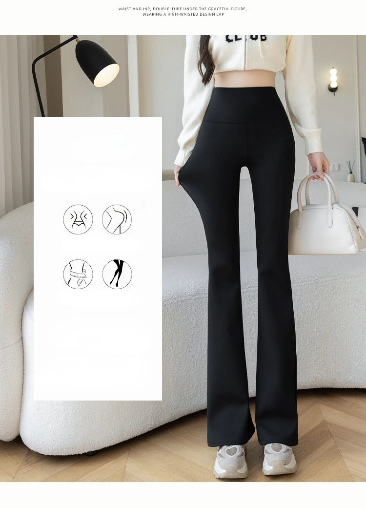 Autumn Winter High Waist Flared Shark Pants Women Adding Velvet and Thicken Leggings Stretchy Hip Liftting Sports Casual Pants