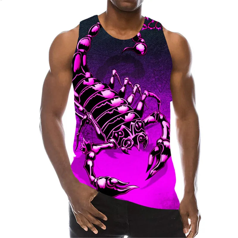 Men's Scorpion Fashion 3D Tanks Sleeveless Summer Street Style Tops 3D Animal Print Loose Casual Male Vest Top Big Size 6XL