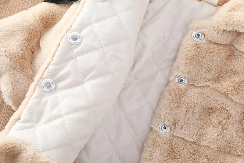 Winter Warm Faux Fur Coat For Girls Jacket Baby Snowsuit Sweet Christmas Princess Outwear 1-5 Years Kids Clothes