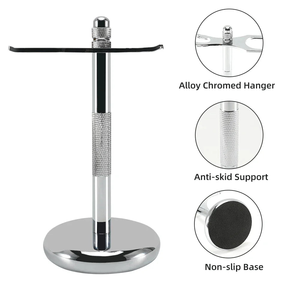 Razor Holder Brush Stand Stainless Steel Handle Shaving Quality Holder Razor Brush Set for Men Shave Tool Non-slip Base