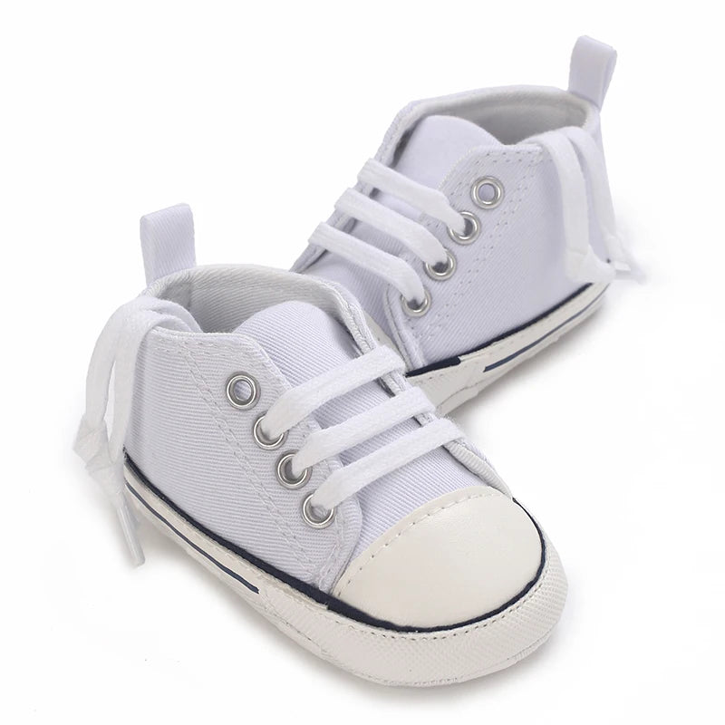 Spring and Autumn Baby Shoes Fashion Classic White PU High Top Sports Shoes Soft Sole Comfortable Casual Walking Shoes