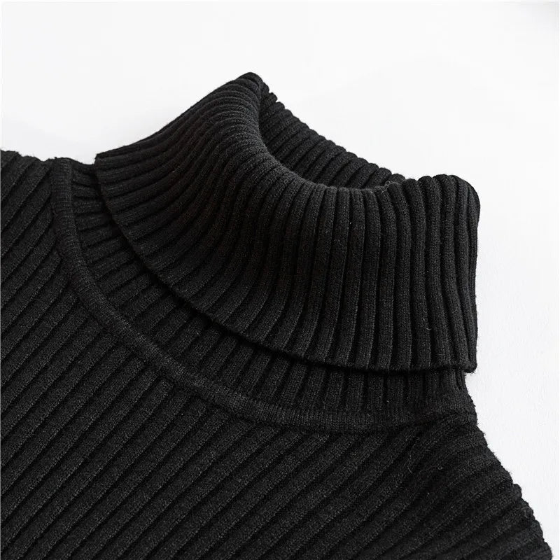 2024 Autumn Winter Women Knit Solid Turtleneck Pull Sweater Casual Rib Jumper Tops Female Home Pullover Y2K Clothing