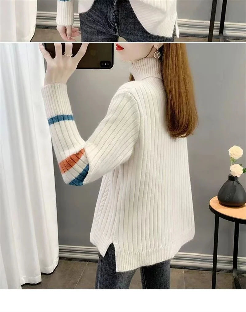 2023 Autumn Winter Women Turtleneck Sweater Soft Pullovers Loose Warm Elasticity Long Sleeved Knitted Sweater Jumper Female Tops