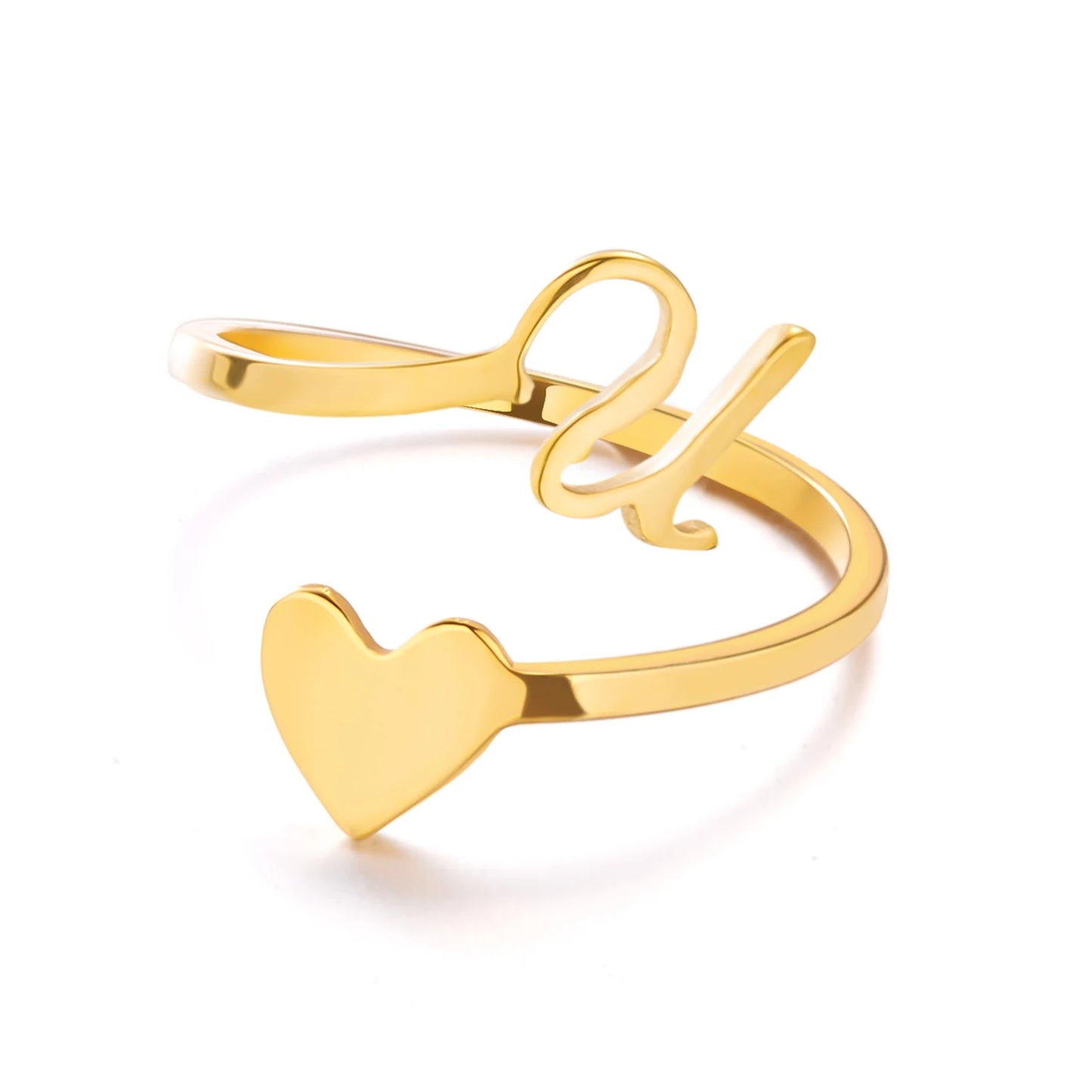 Simple Romantic Heart and Letter Rings A-Z 26  Alphabet Initials Ring For Women Opening Finger Ring Party Jewelry Birthday Gift