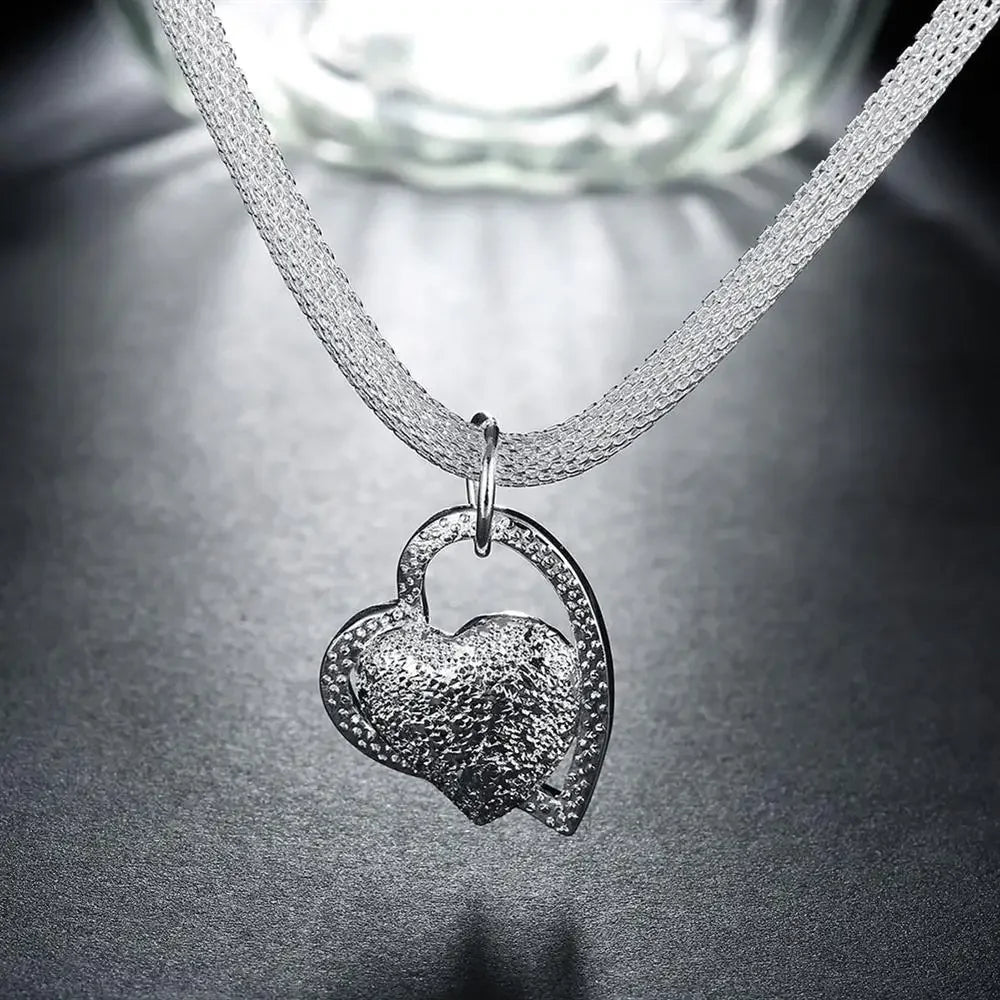 925 Sterling Silver Necklace Gorgeous Charm Fashion  Heart Wedding Lady Love for Women Noble Luxury 18 Inches 45cm Jewelry