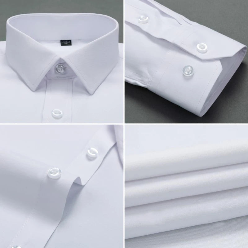 New Men Classic Long Sleeve Solid Plain Dress Shirt Regular Fit Formal Business Work Office Casual Button White Shirts S-8XL