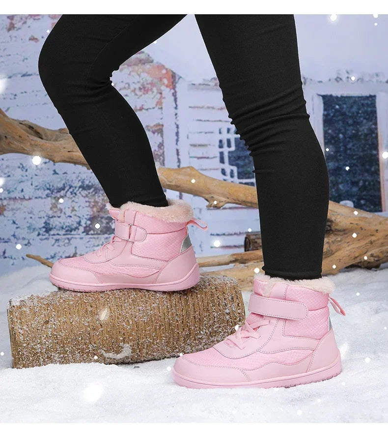 Kids Barefoot Boots Wide Width Waterproof Winter Fur Lined Shoes for Boys Girls Cold Weather Children Outdoor Fashion Sneakers