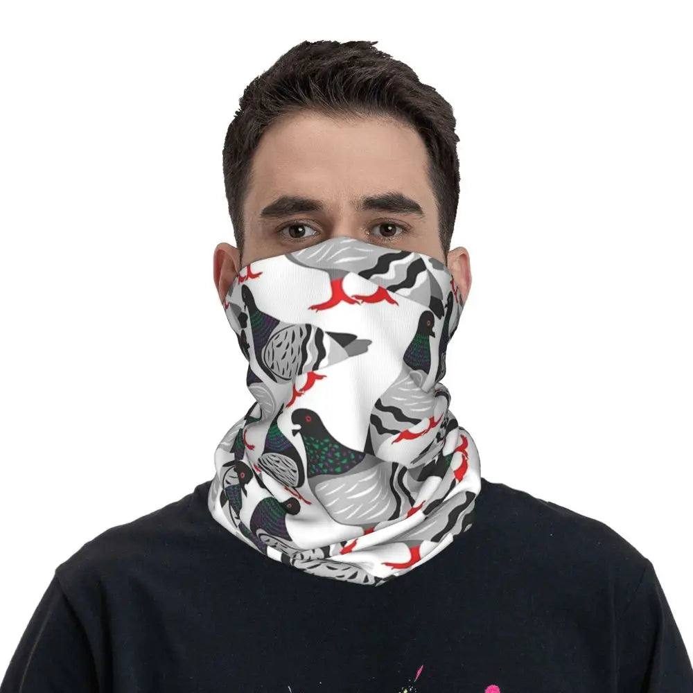 Pigeon Walk , Black Background Bandana Neck Cover Printed Magic Scarf Multifunction Cycling Scarf Running Unisex Adult Windproof