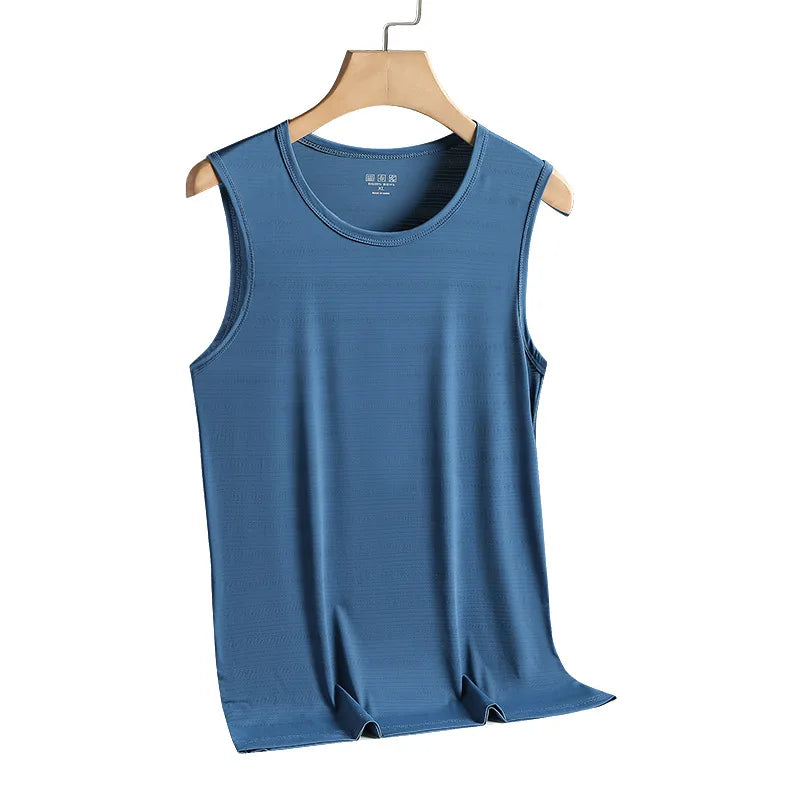 Summer ultra-thin and breathable sports quick drying top, running fitness sleeveless T-shirt, ice silk elastic men's tank top