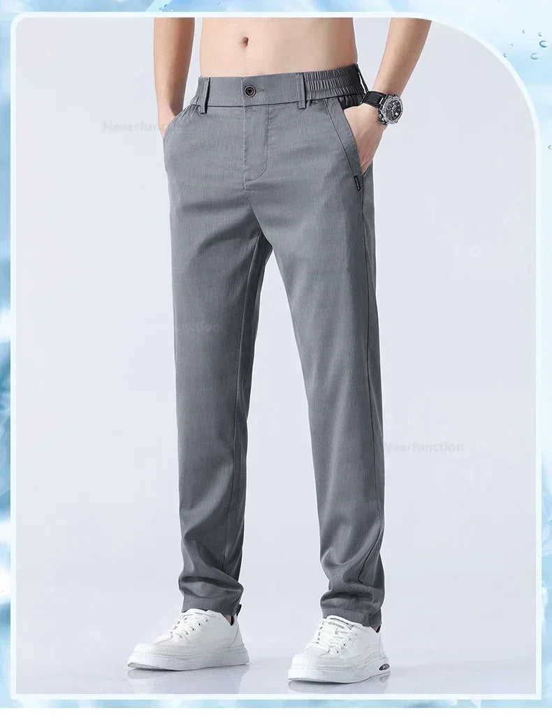 Summer New Ultra-thin Lyocell Casual Pants for Men Soft Straight Slim Stretch Fashion Casual Long Pants Classic Style Male