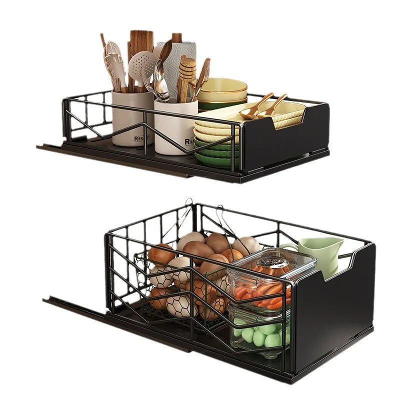 Pull-out Sink Storage Rack Bowl Dish Storage Basket Kichen Organizer Slide Drawer Storage Tray Seasoning Cabinets Organizer