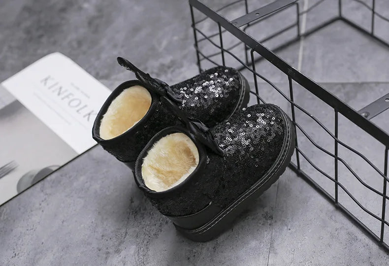 Girl Boot Winter Fashion Sequin Snow Boot Non-slip Warm kid Shoe Plush Cotton Shoe Kids Princess Ankle Boots