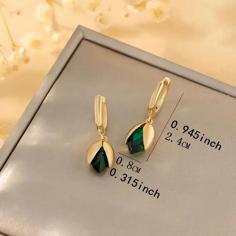 Trendy Square Stainless Steel Zirconia Earrings For Women Girls Gold Color Metal Crystal Earring Party Birthday Daily Jewelry