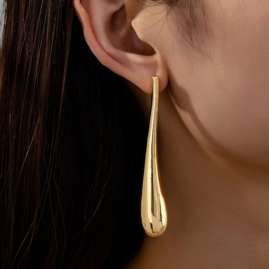 Fashion Long Water Droplet Dangle Earrings for Women Golden Metal Simple Vintage Big Drop Earrings Geometric Exaggerate Jewelry