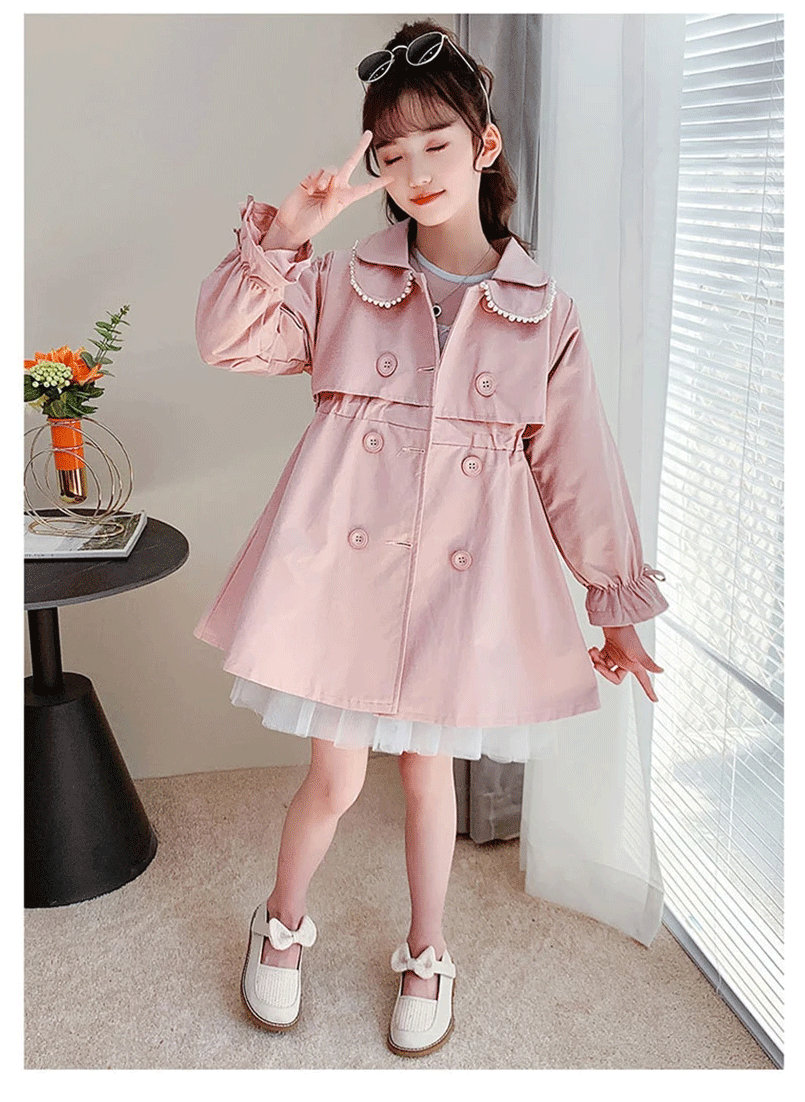 2024 Spring Autumn New Arrival Fashion Korean Style Girls Trench Coat Children's Outerwear Long Windbreak Jacket For Girls 4-12Y