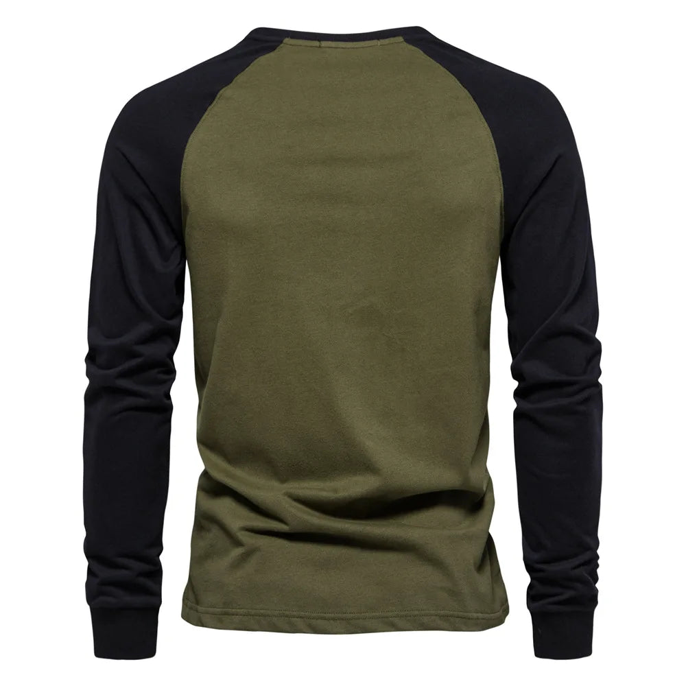 New Men's T-shirts 100% Cotton Long Sleeve O-neck Pactwork Casual T shirts for Men Spring Autumn Designer Tees Men Clothing