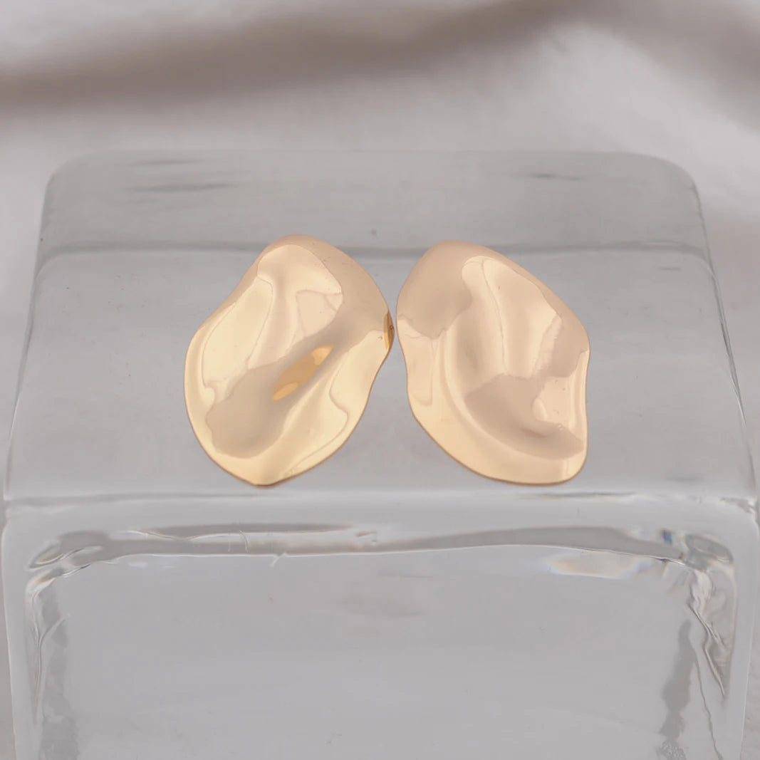 Exaggerated Irregular Big Metal Smooth Wrinkles Drop Earrings Unique Design Gold Color Ear Jewelry New Year Gift