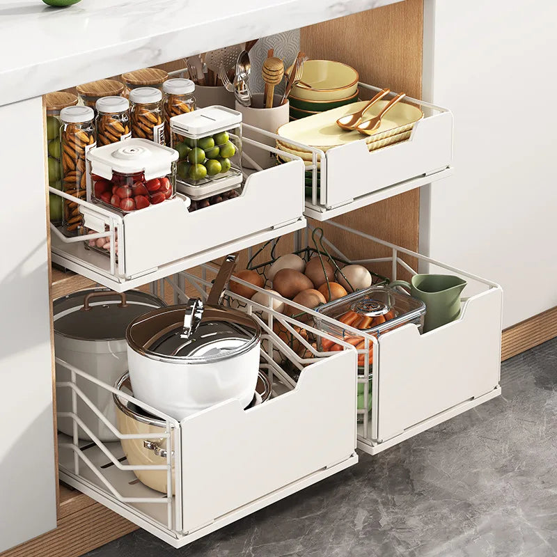 Pull-out Sink Storage Rack Bowl Dish Storage Basket Kichen Organizer Slide Drawer Storage Tray Seasoning Cabinets Organizer