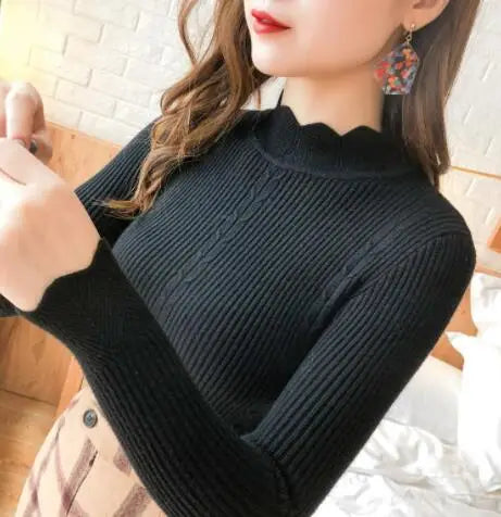 Autumn Korean Slim Fashion Women Knit Sweater High Elastic Turtleneck Bottoming Basic Pullovers Winter Sexy Sweater Women 7570